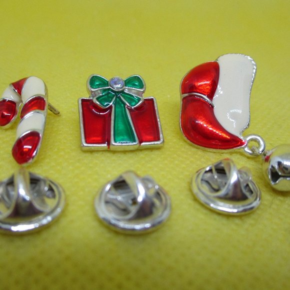 3 Piece Enamel Christmas Brooch Set Enamel Candycane Brooch Enamel Santa Clause - Picture 8 of 9